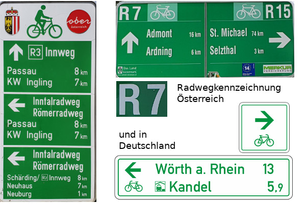 Radweg-Hinweise in &Ouml;sterreich und Deutschland - © RoRadln - Kurt Schmidt