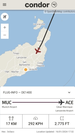 Condor Flug-Info DE1400 - Anflug auf Lanzarote - © RoRadln - Kurt Schmidt
