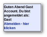 Information &uuml;ber angemeldeten User mit Link zum Abmelden