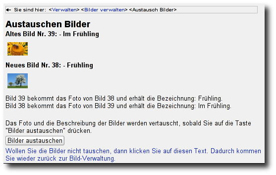 Bild-Verwaltung - Anzeigen zum Tausch ausgewälte Bilder Bild-Verwaltung - Anzeigen zum Tausch ausgewälte Bilder