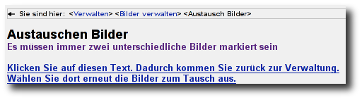 Bild-Verwaltung - Fehlermeldung Bild-Verwaltung - Fehlermeldung